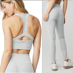 LIKE NEW SET - MED Zinc Heather Alosoft Serenity Bra & High-Waist Lounge Legging